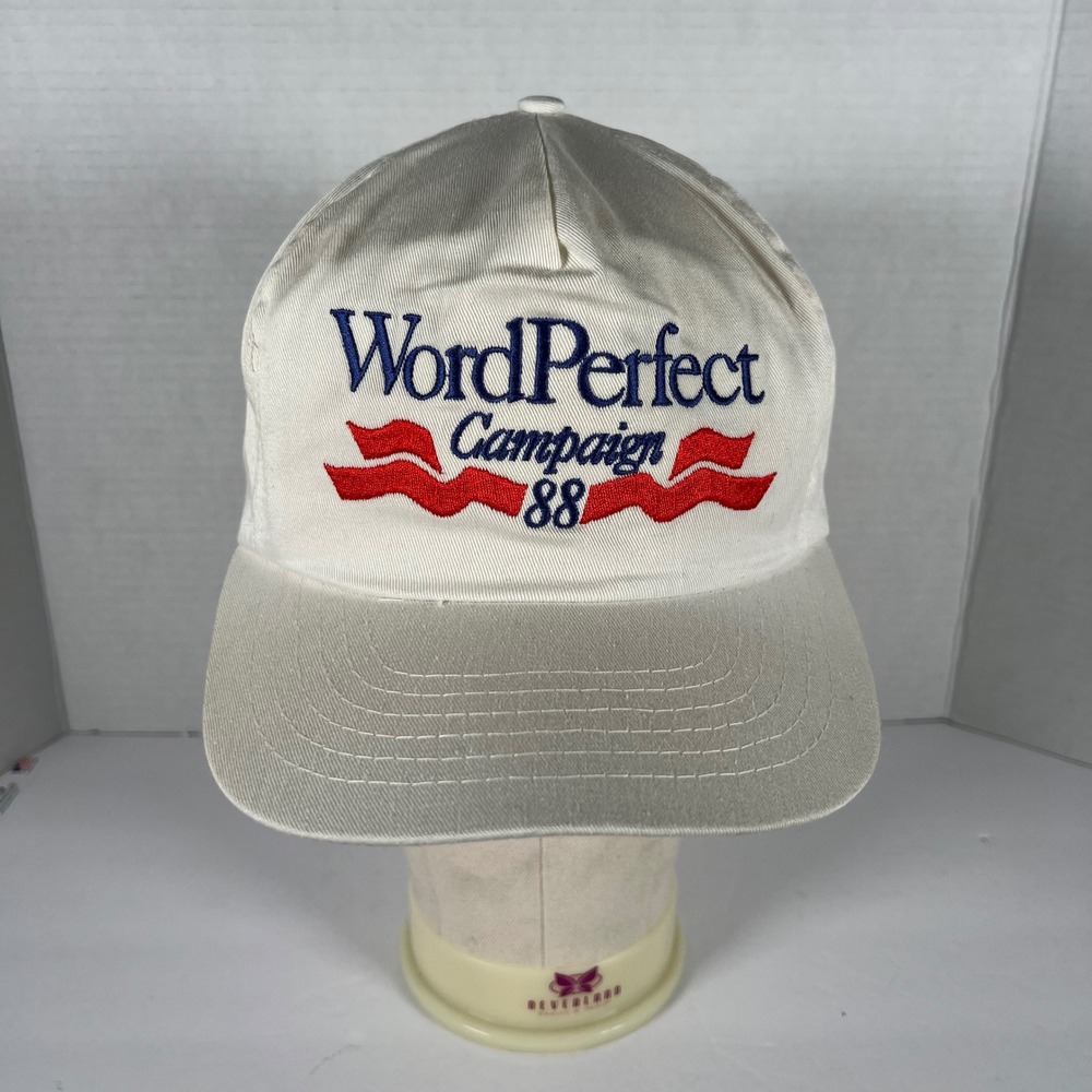 Vintage 1988 WordPerfect Campaign Hat Tech Software Promo Snapback Off White